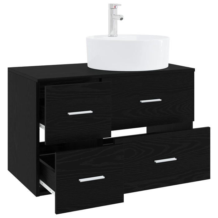 Set de mobilier pentru baie 2 buc. Stejar Negru Lemn prelucrat WALTI