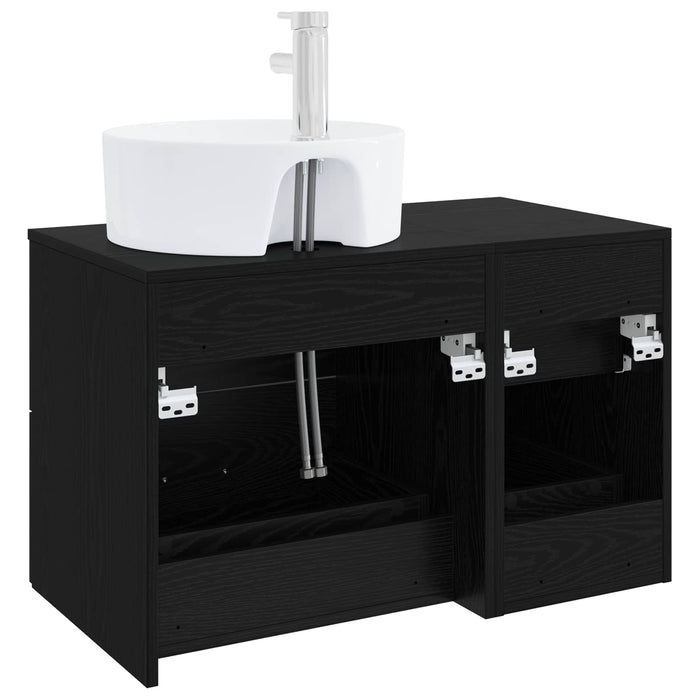 Set de mobilier pentru baie 2 buc. Stejar Negru Lemn prelucrat WALTI