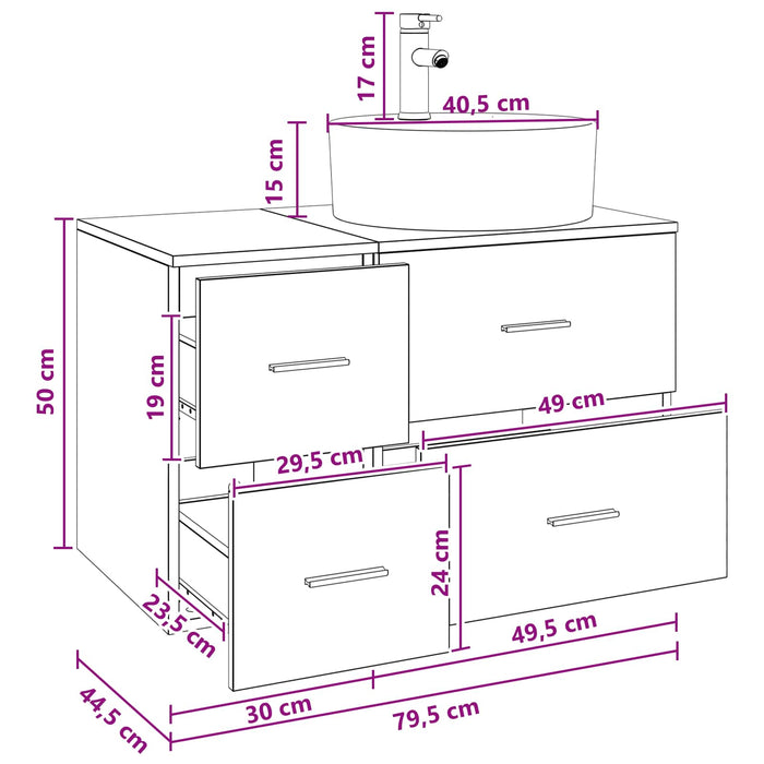 Set de mobilier pentru baie 2 buc. Stejar Negru Lemn prelucrat WALTI