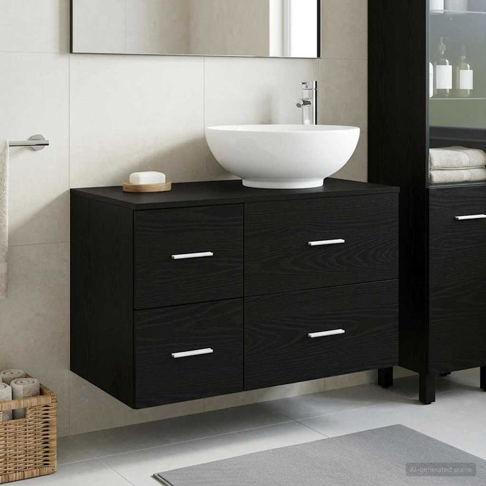 Set de mobilier pentru baie 2 buc. Stejar Negru Lemn prelucrat WALTI