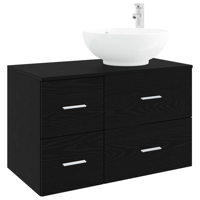 Set de mobilier pentru baie 2 buc. Stejar Negru Lemn prelucrat WALTI