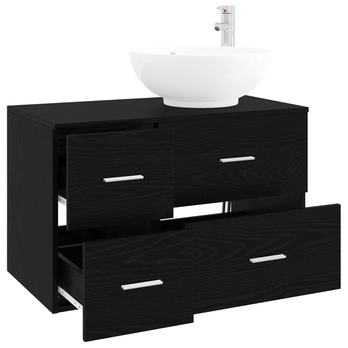 Set de mobilier pentru baie 2 buc. Stejar Negru Lemn prelucrat WALTI
