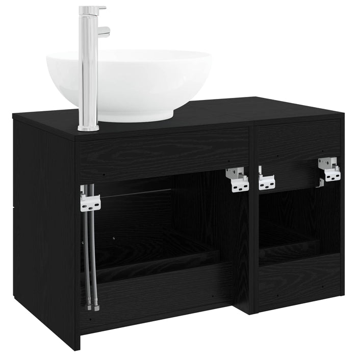 Set de mobilier pentru baie 2 buc. Stejar Negru Lemn prelucrat WALTI