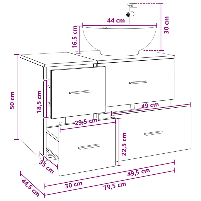 Set de mobilier pentru baie 2 buc. Stejar Negru Lemn prelucrat WALTI