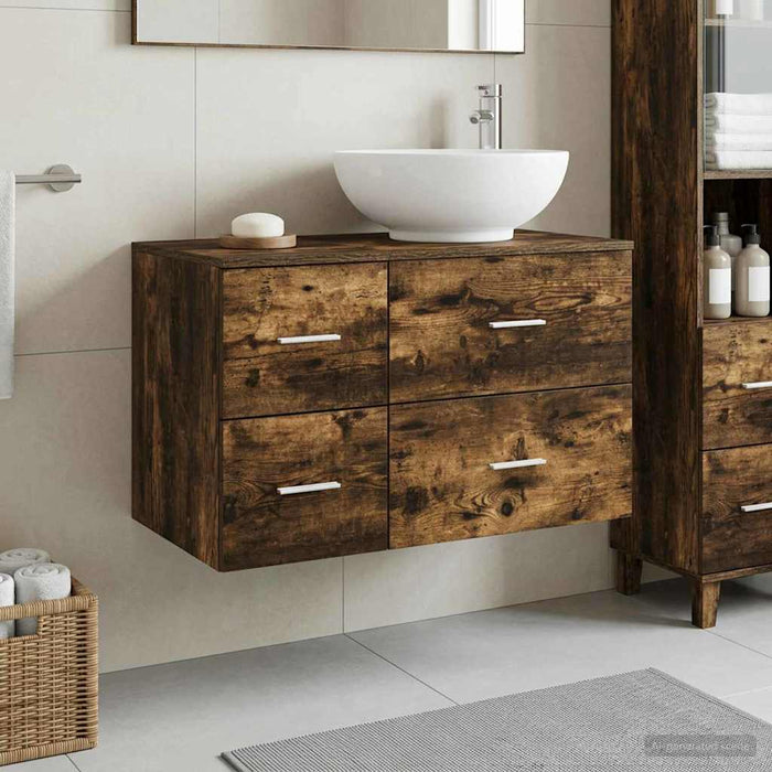 Set de mobilier pentru baie 2 buc. Stejar fumuriu WALTI