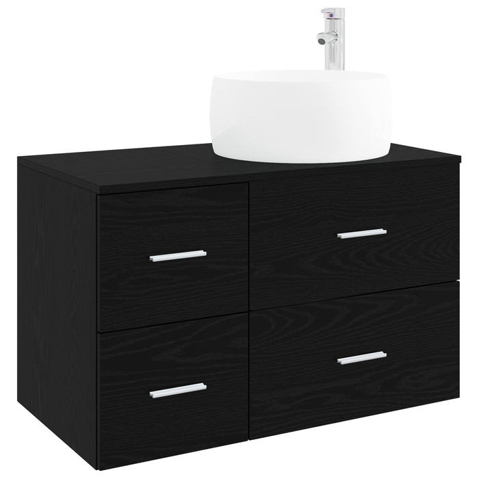 Set de mobilier pentru baie 2 buc. Stejar Negru Lemn prelucrat WALTI