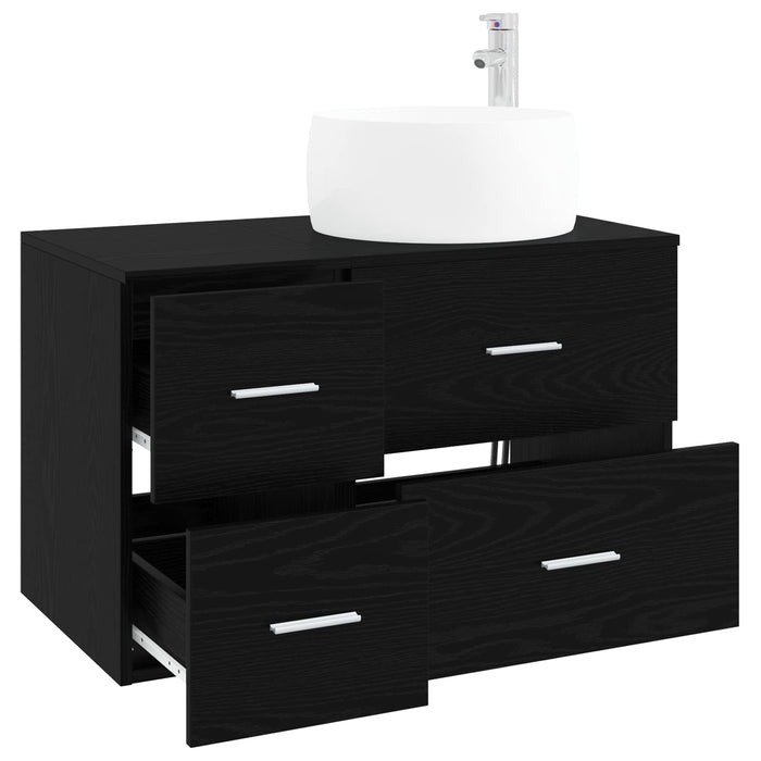 Set de mobilier pentru baie 2 buc. Stejar Negru Lemn prelucrat WALTI