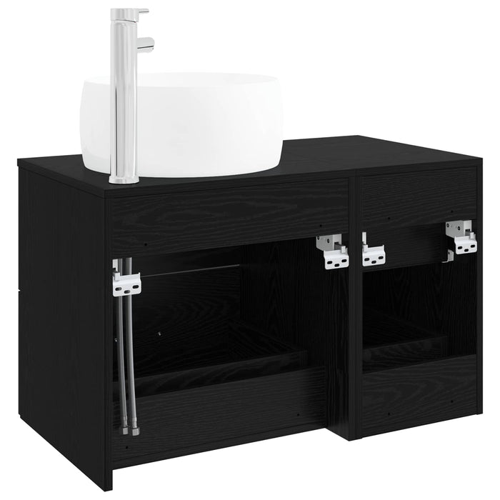 Set de mobilier pentru baie 2 buc. Stejar Negru Lemn prelucrat WALTI