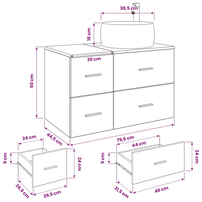 Set de mobilier pentru baie 2 buc. Sonoma gri Lemn prelucrat WALTI
