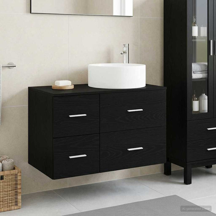 Set de mobilier pentru baie 2 buc. Stejar Negru Lemn prelucrat WALTI