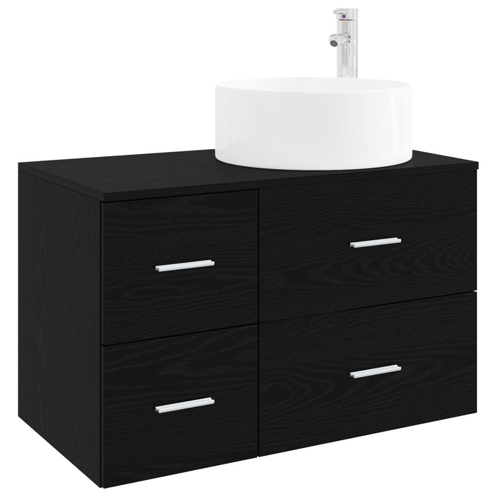Set de mobilier pentru baie 2 buc. Stejar Negru Lemn prelucrat WALTI