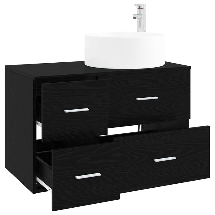 Set de mobilier pentru baie 2 buc. Stejar Negru Lemn prelucrat WALTI