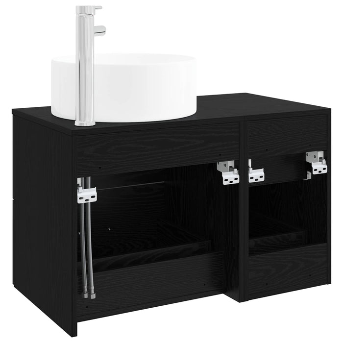 Set de mobilier pentru baie 2 buc. Stejar Negru Lemn prelucrat WALTI