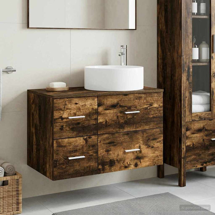 Set de mobilier pentru baie 2 buc. Stejar fumuriu WALTI