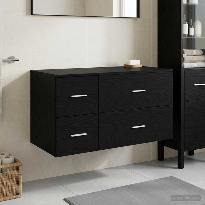 Set de mobilier pentru baie 2 buc. Stejar Negru Lemn prelucrat WALTI