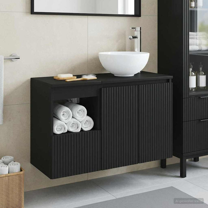 Set de mobilier pentru baie 2 buc. Negru Lemn prelucrat WALTI