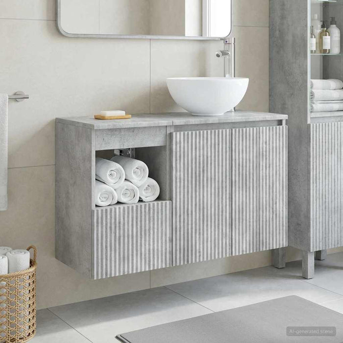 Set de mobilier pentru baie 2 buc. Gri Beton Lemn prelucrat WALTI