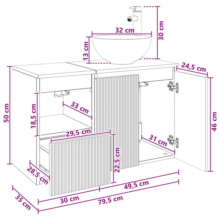 Set de mobilier pentru baie 2 buc. Gri Beton Lemn prelucrat WALTI
