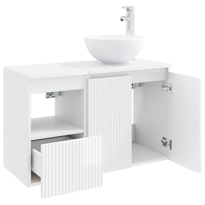 Set de mobilier pentru baie 2 buc. Alb foarte lucios WALTI