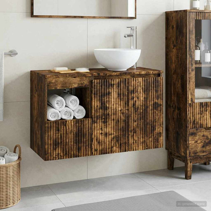 Set de mobilier pentru baie 2 buc. Stejar fumuriu WALTI