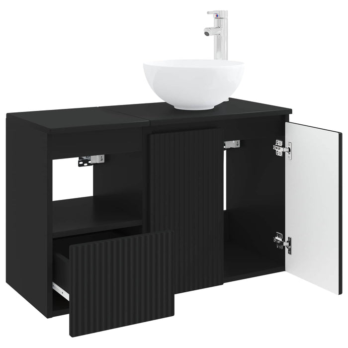Set de mobilier pentru baie 2 buc. Negru Lemn prelucrat WALTI