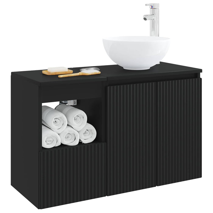 Set de mobilier pentru baie 2 buc. Negru Lemn prelucrat WALTI