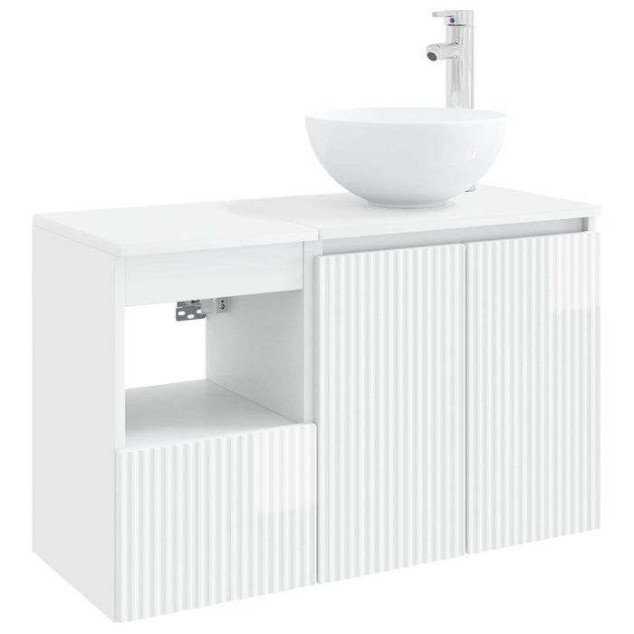 Set de mobilier pentru baie 2 buc. Alb foarte lucios WALTI