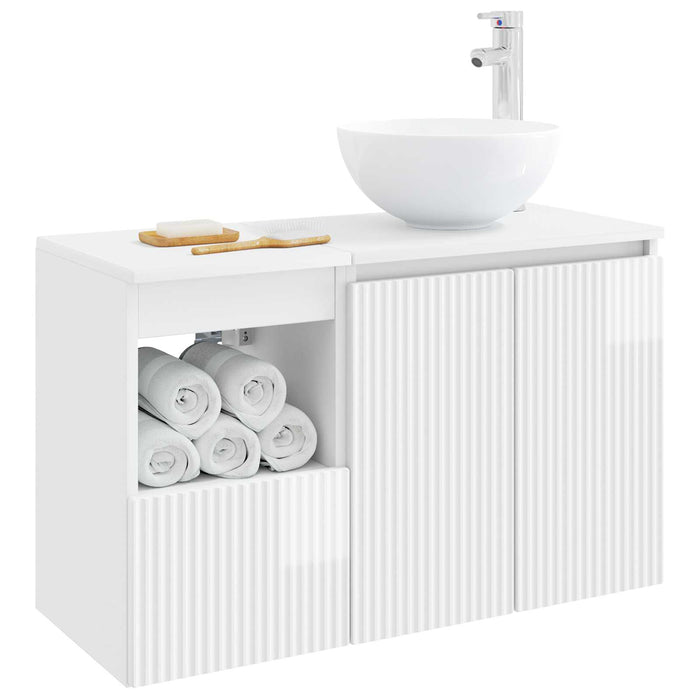 Set de mobilier pentru baie 2 buc. Alb foarte lucios WALTI