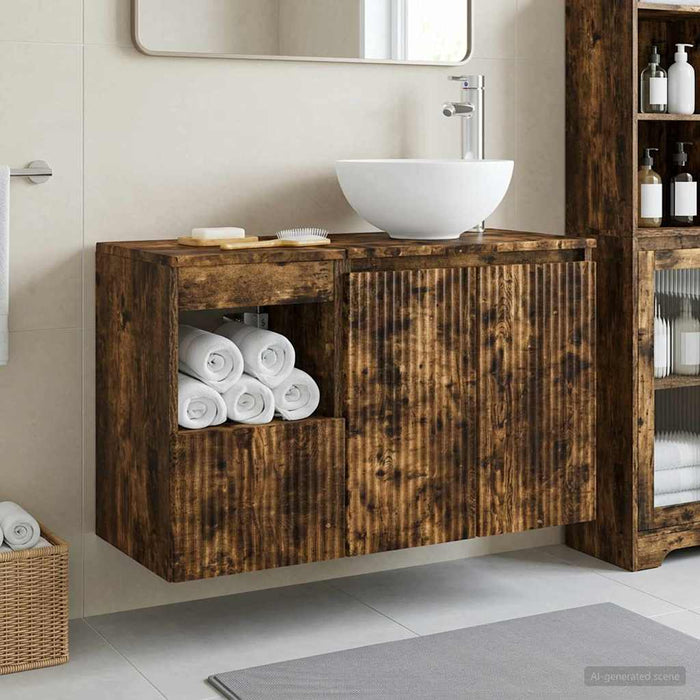Set de mobilier pentru baie 2 buc. Stejar fumuriu WALTI