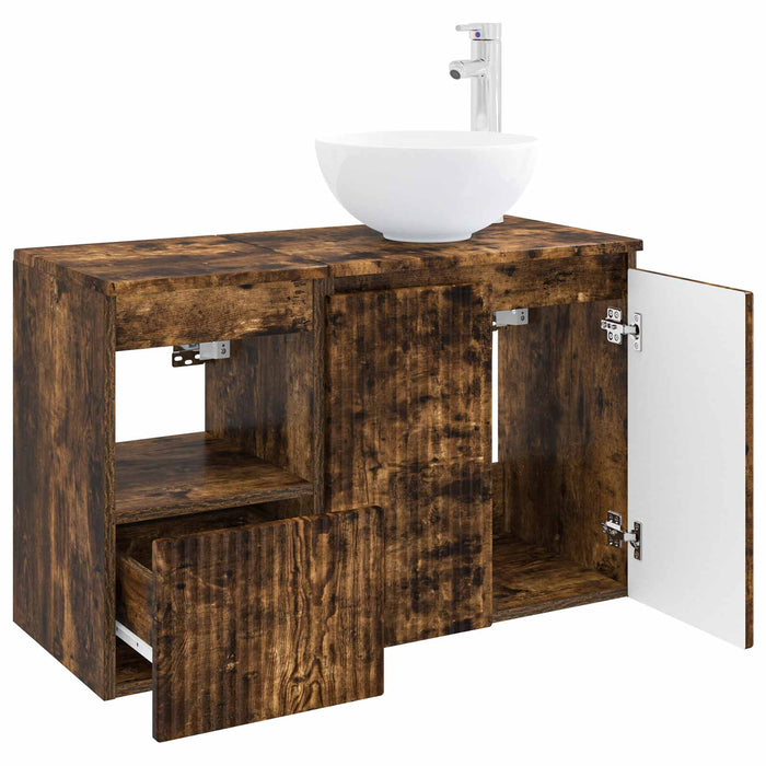 Set de mobilier pentru baie 2 buc. Stejar fumuriu WALTI