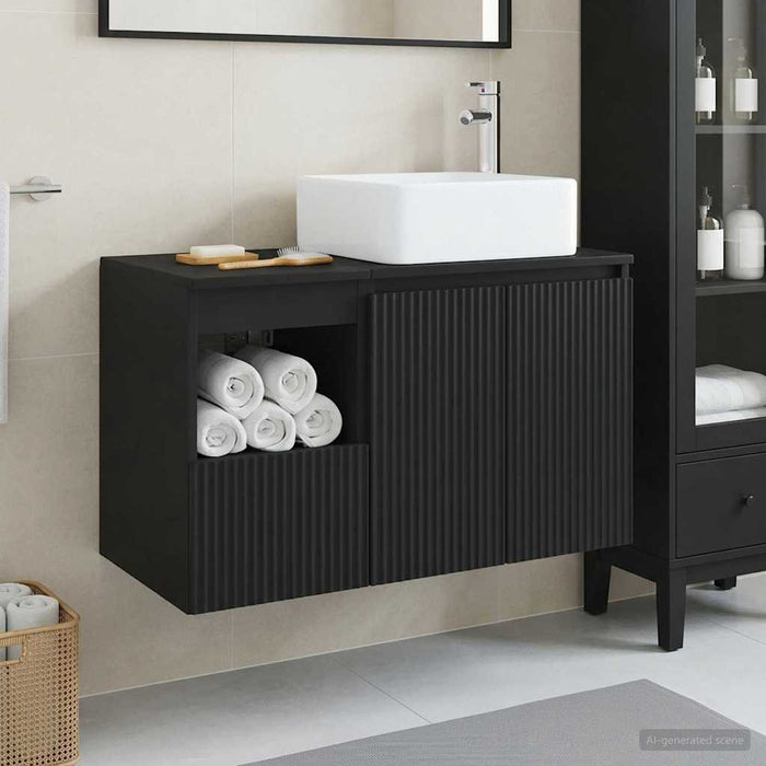 Set de mobilier pentru baie 2 buc. Negru Lemn prelucrat WALTI