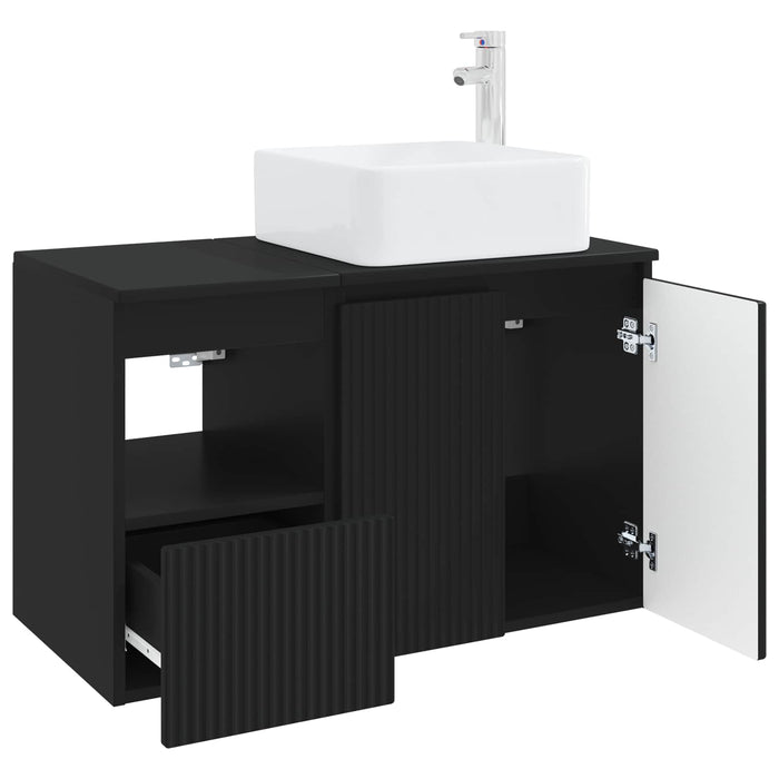 Set de mobilier pentru baie 2 buc. Negru Lemn prelucrat WALTI