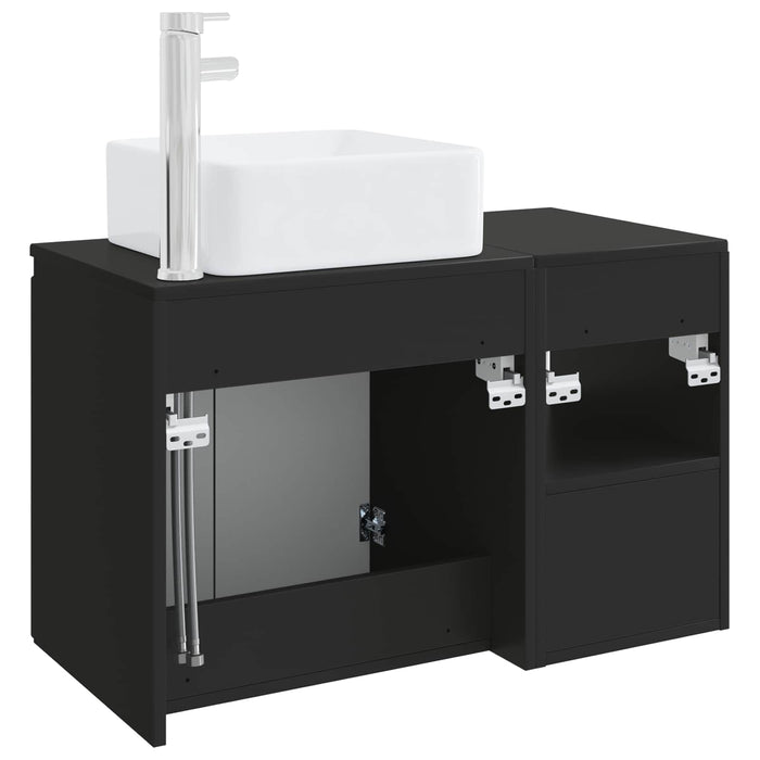Set de mobilier pentru baie 2 buc. Negru Lemn prelucrat WALTI