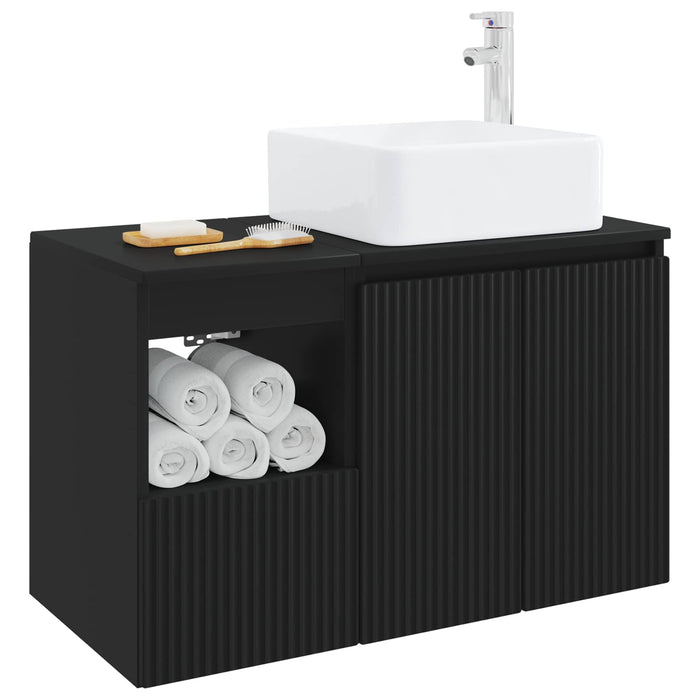 Set de mobilier pentru baie 2 buc. Negru Lemn prelucrat WALTI