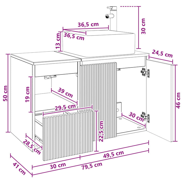Set de mobilier pentru baie 2 buc. Negru Lemn prelucrat WALTI