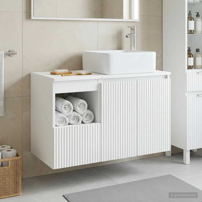 Set de mobilier pentru baie 2 buc. Alb foarte lucios WALTI