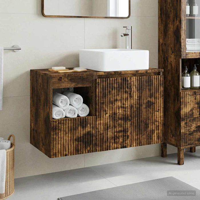 Set de mobilier pentru baie 2 buc. Stejar fumuriu WALTI