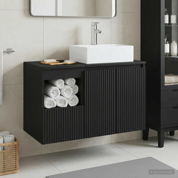 Set de mobilier pentru baie 2 buc. Negru Lemn prelucrat WALTI