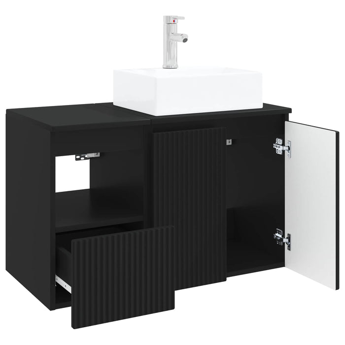 Set de mobilier pentru baie 2 buc. Negru Lemn prelucrat WALTI
