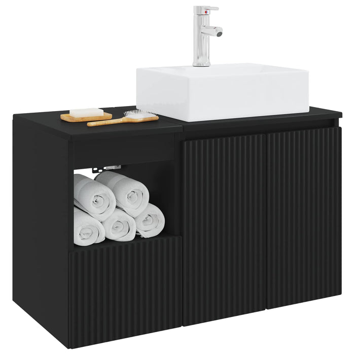 Set de mobilier pentru baie 2 buc. Negru Lemn prelucrat WALTI