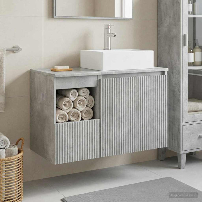 Set de mobilier pentru baie 2 buc. Gri Beton Lemn prelucrat WALTI