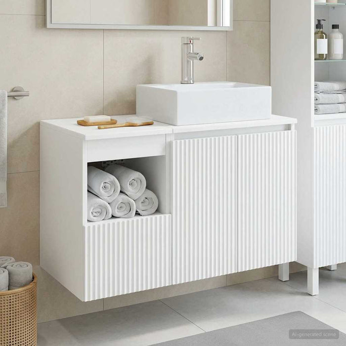 Set de mobilier pentru baie 2 buc. Alb foarte lucios WALTI