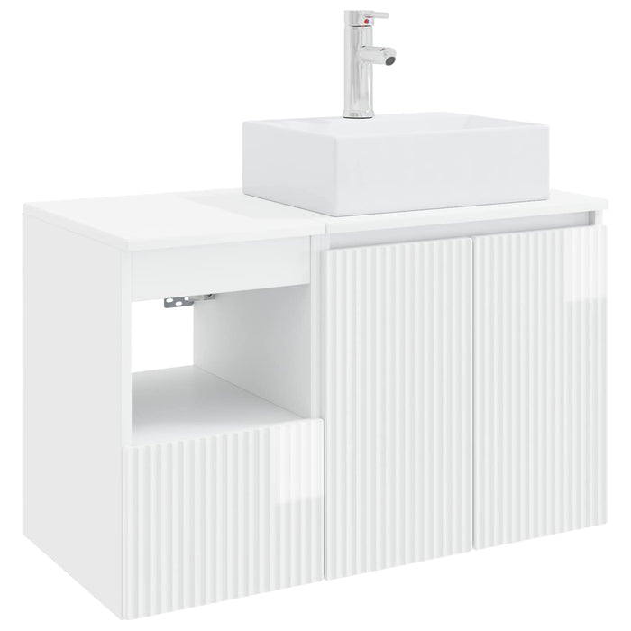 Set de mobilier pentru baie 2 buc. Alb foarte lucios WALTI
