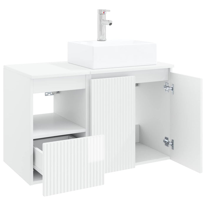 Set de mobilier pentru baie 2 buc. Alb foarte lucios WALTI