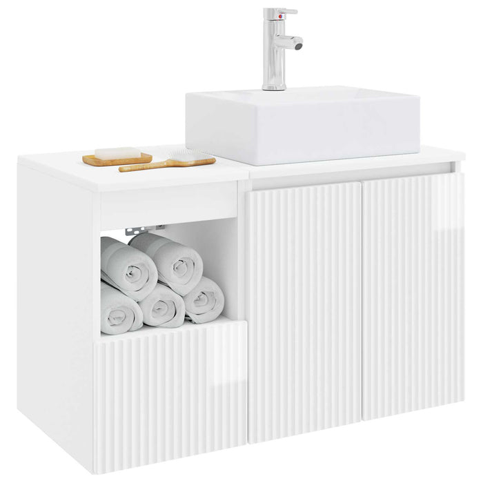 Set de mobilier pentru baie 2 buc. Alb foarte lucios WALTI