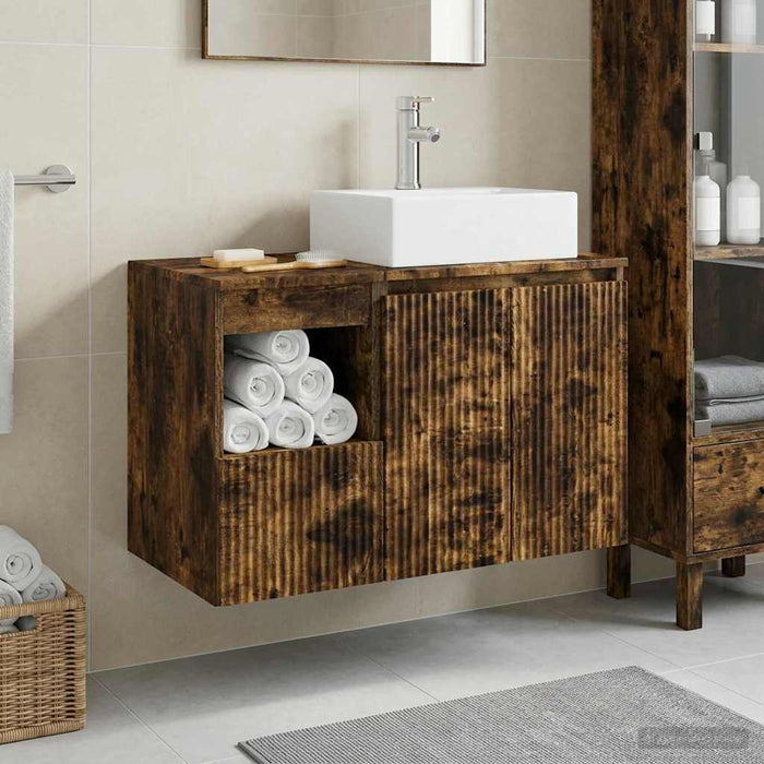 Set de mobilier pentru baie 2 buc. Stejar fumuriu WALTI