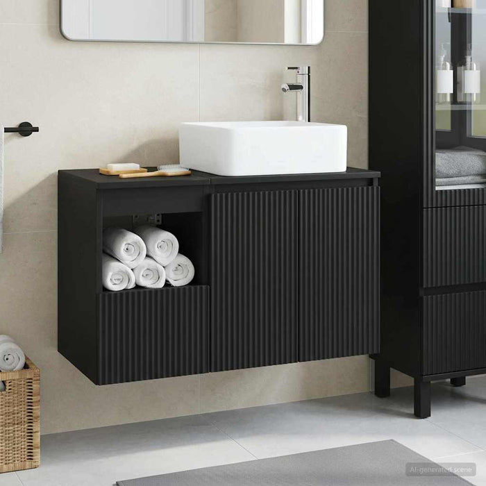 Set de mobilier pentru baie 2 buc. Negru Lemn prelucrat WALTI