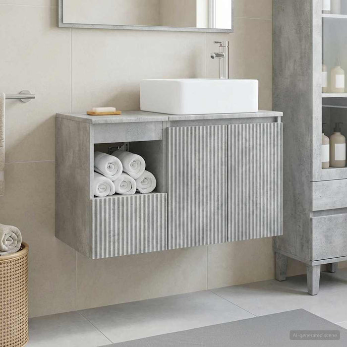Set de mobilier pentru baie 2 buc. Gri Beton Lemn prelucrat WALTI