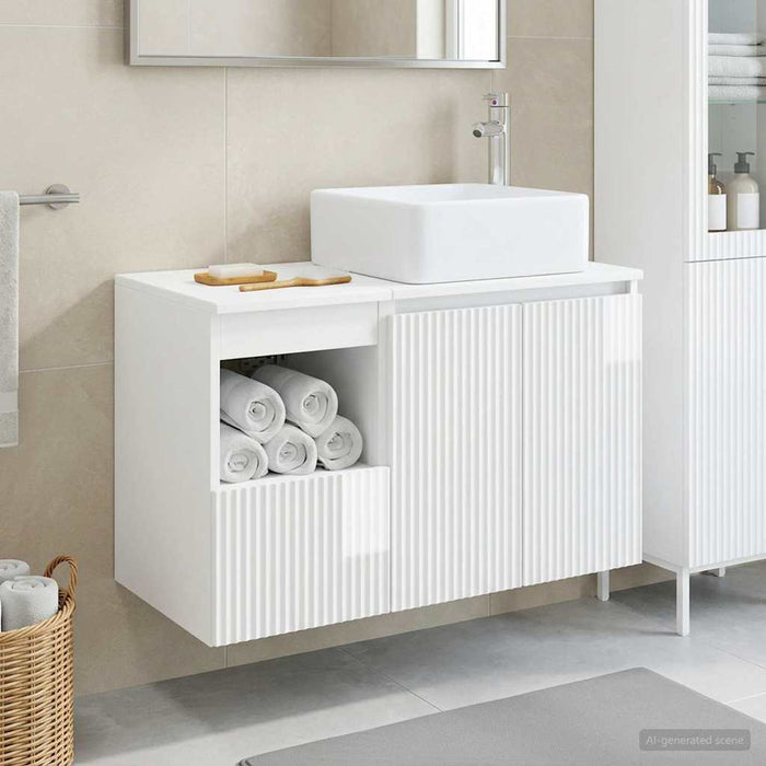 Set de mobilier pentru baie 2 buc. Alb foarte lucios WALTI