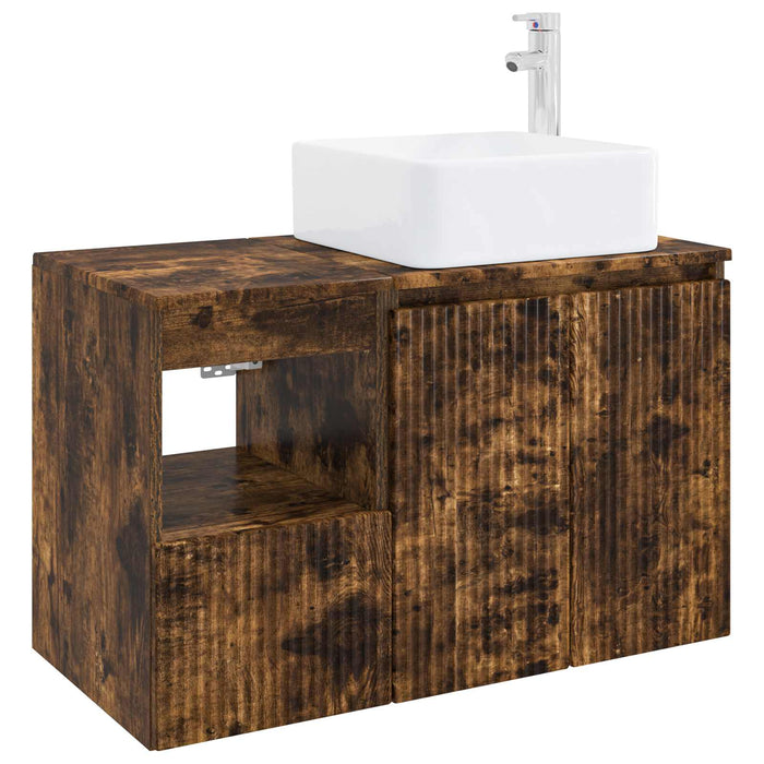 Set de mobilier pentru baie 2 buc. Stejar fumuriu WALTI